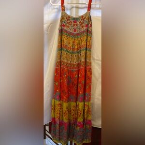 NATURAL LIFE Colorful Boho Floral Maxi Dress with Adjustable Straps SZ L